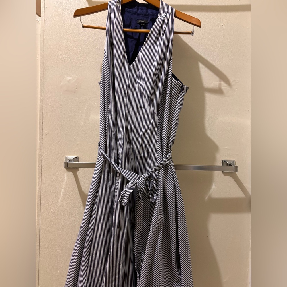 Talbots Navy and White Striped Midi Dress